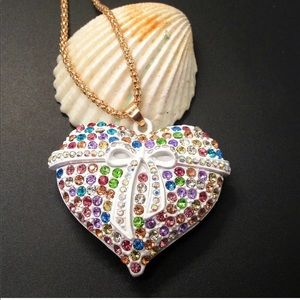 Crystal Colorful Bow Heart Necklace